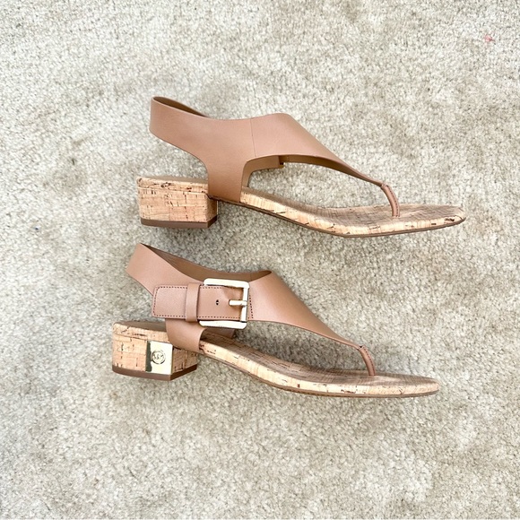 Michael Kors Natural Leather Cork London Thong Block Heel Sandal - 9 - Picture 4 of 8